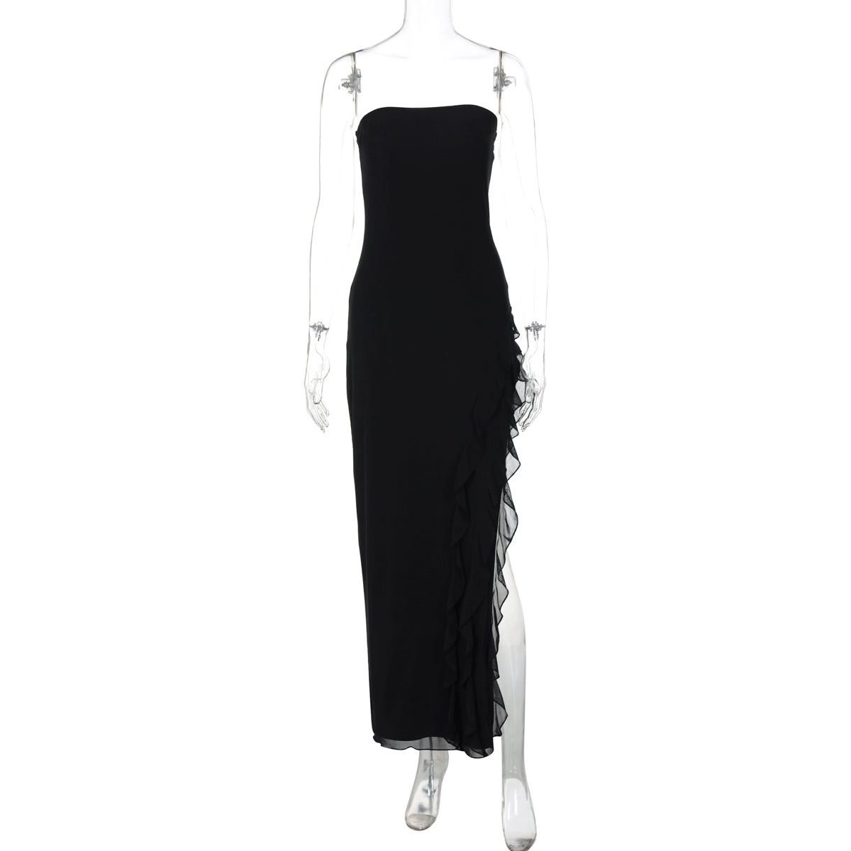 Zaynah Strapless Mesh Maxi Dress - Black [J29OG797]