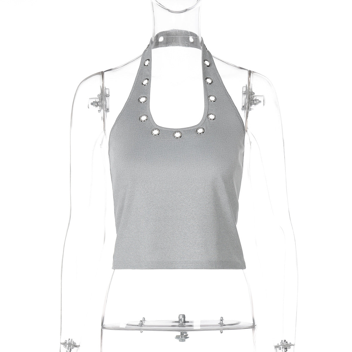 Egypt Eyelet Halter Tank Top - Light Gray [CNM8XVX7]