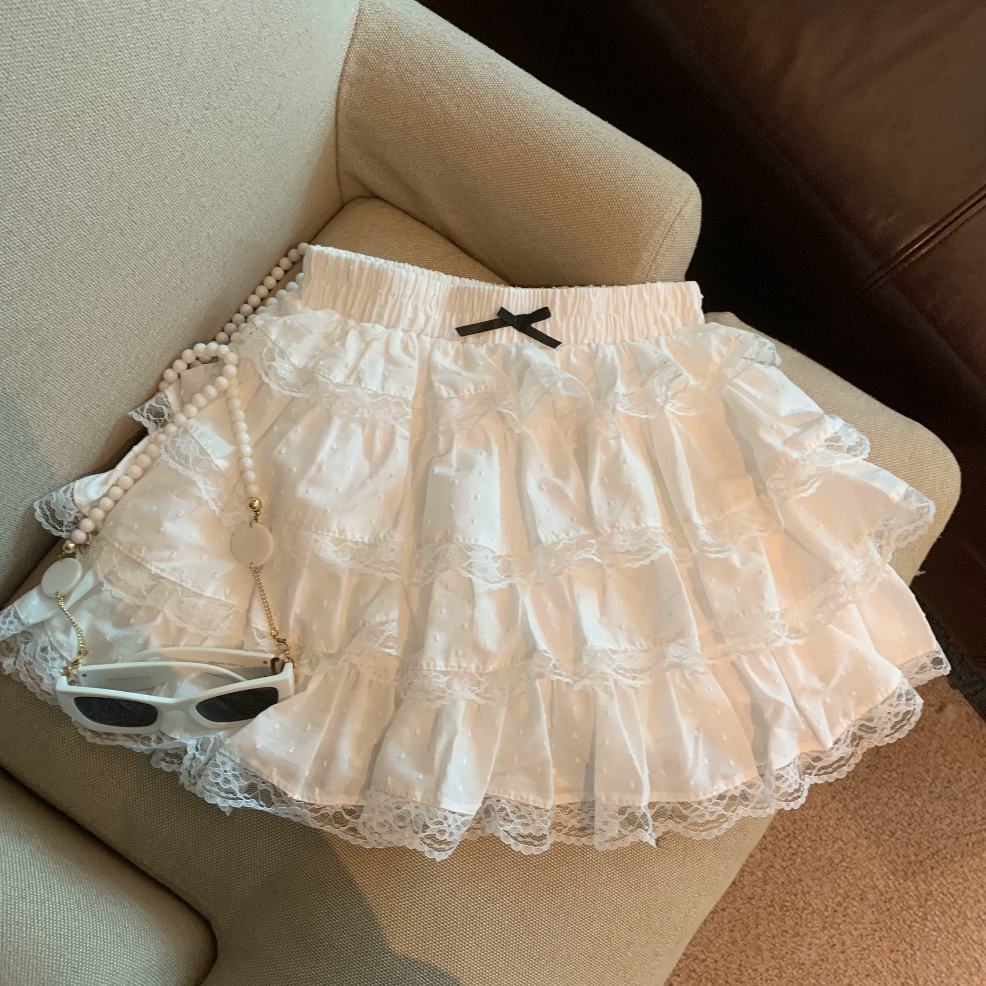 Reagen Tiered Bow Mini Skirt - White [1ALDUANX]
