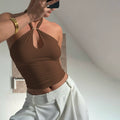 Lahna Halter Backless Crop Top - Brown [IY5OPP74]
