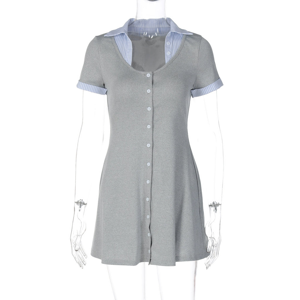 Carmyn Polo Patchwork Mini Dress - Gray [GDVHBPNK]