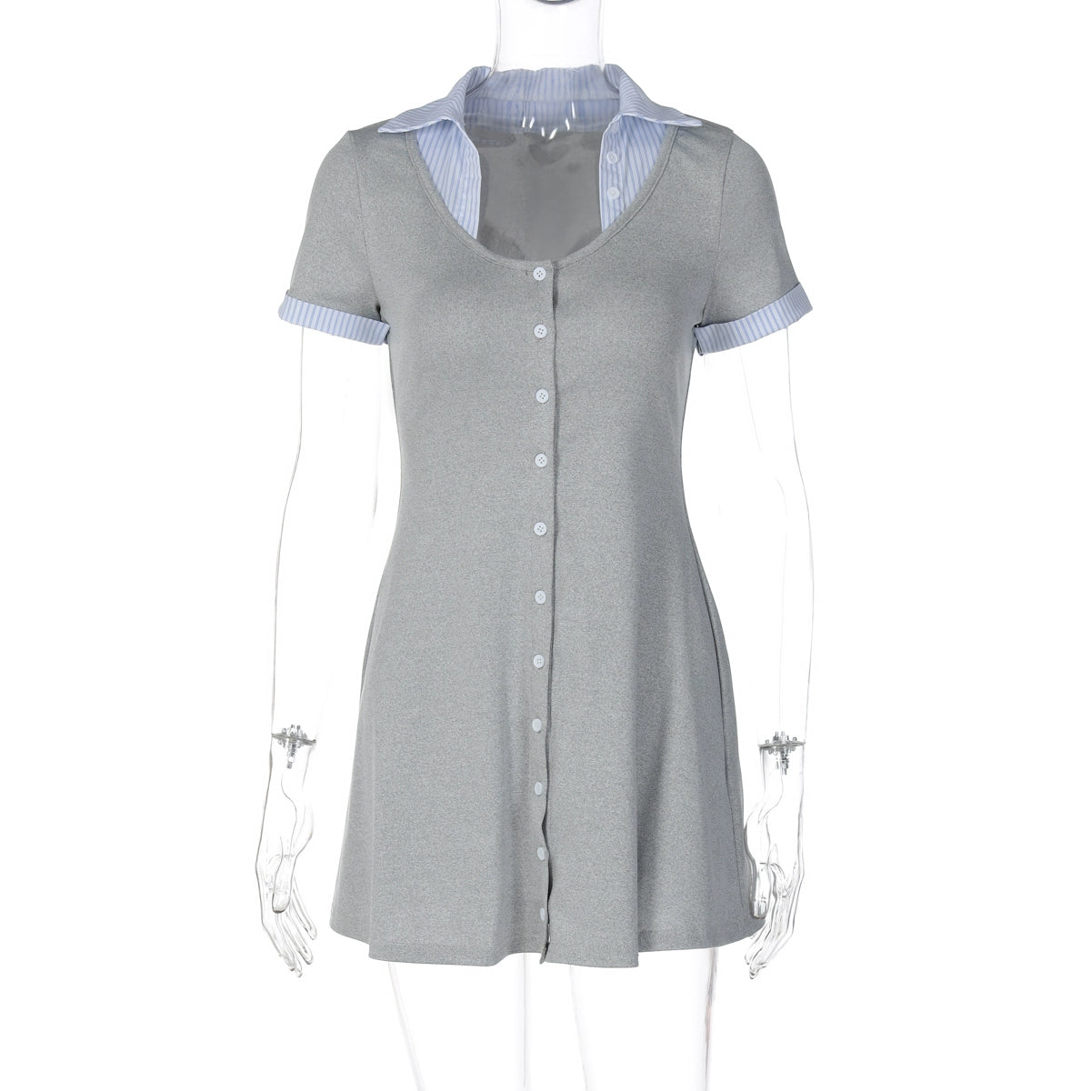 Carmyn Polo Patchwork Mini Dress - Gray [GDVHBPNK]