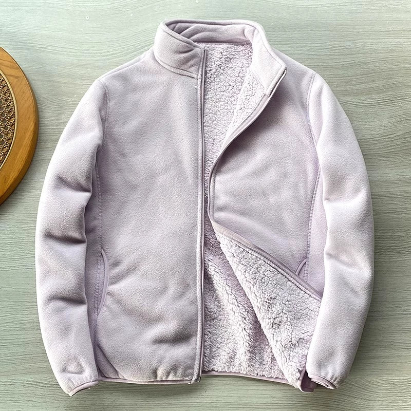Zoee Plush Stand Collar Jacket - Light Purple [LKDZS61V]