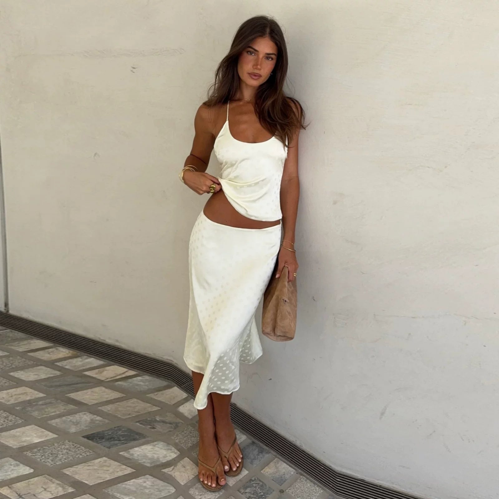 Knitted Two-Piece Skirt Set - Apricot [S088L2PW]
