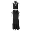 Shawna Twisted Halter Maxi Skirt Set - Black [EPK5N6XD]