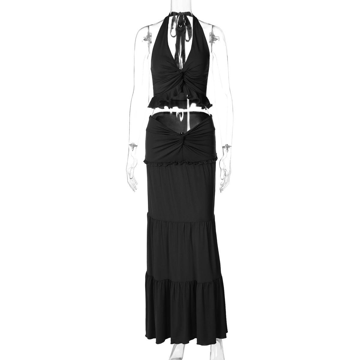 Shawna Twisted Halter Maxi Skirt Set - Black [EPK5N6XD]