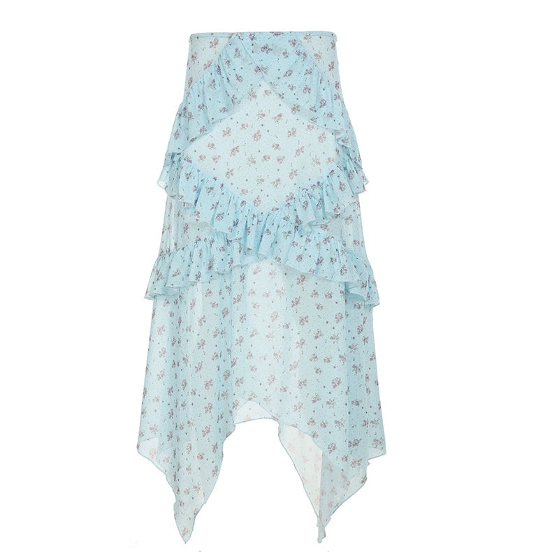 Moira Floral Ruffle Maxi Skirt - Blue