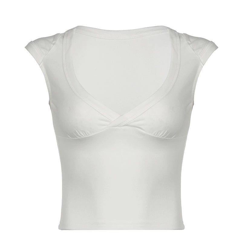 Siobhan V-Neck Crop Top - White [PPYR2IYW]