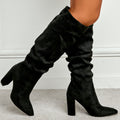 Emree Patent Block Heel Boots - Black Velvet [5AYKPJ7F]