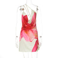 Akari Floral Draped Halter Dress - Red