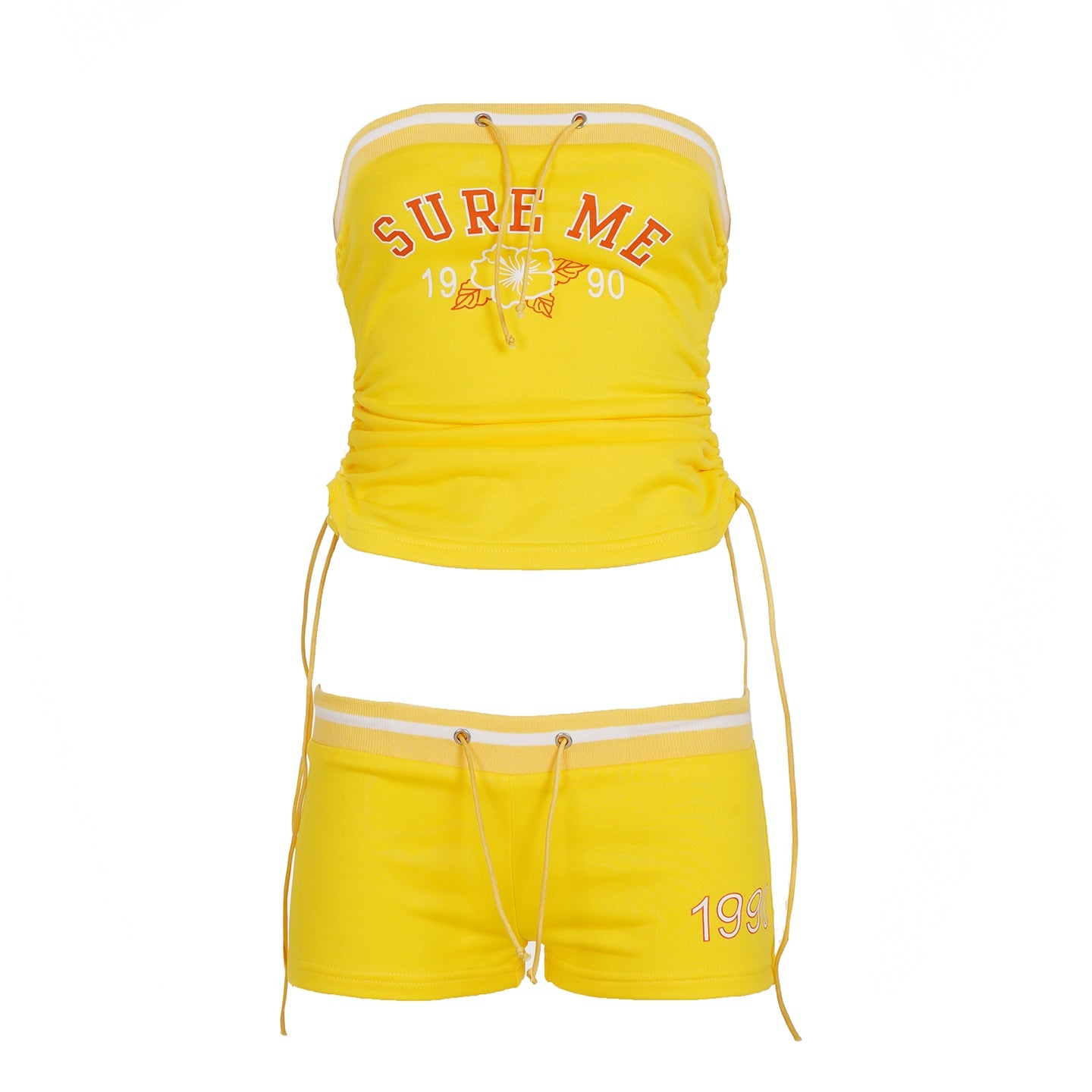 Delyla Letter Print Tube Short Set - Yellow [PHVBUYC7]