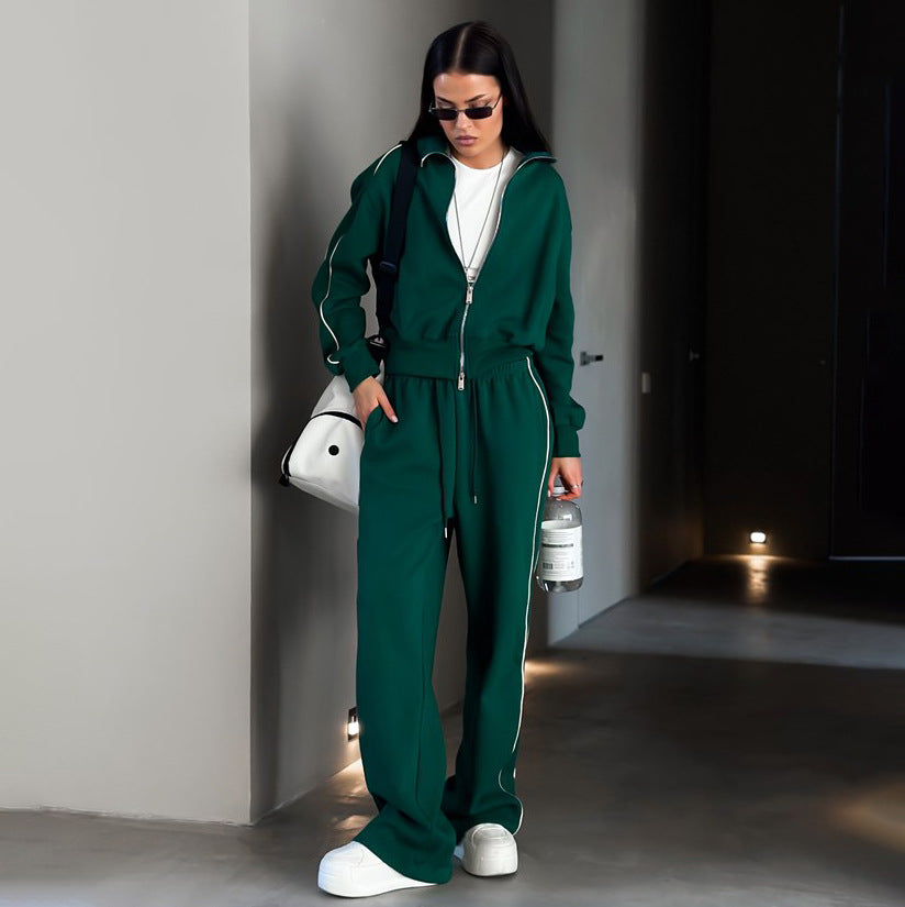 Melissa Side Stripe Lounge Set - Dark Green [H4RBYQLI]