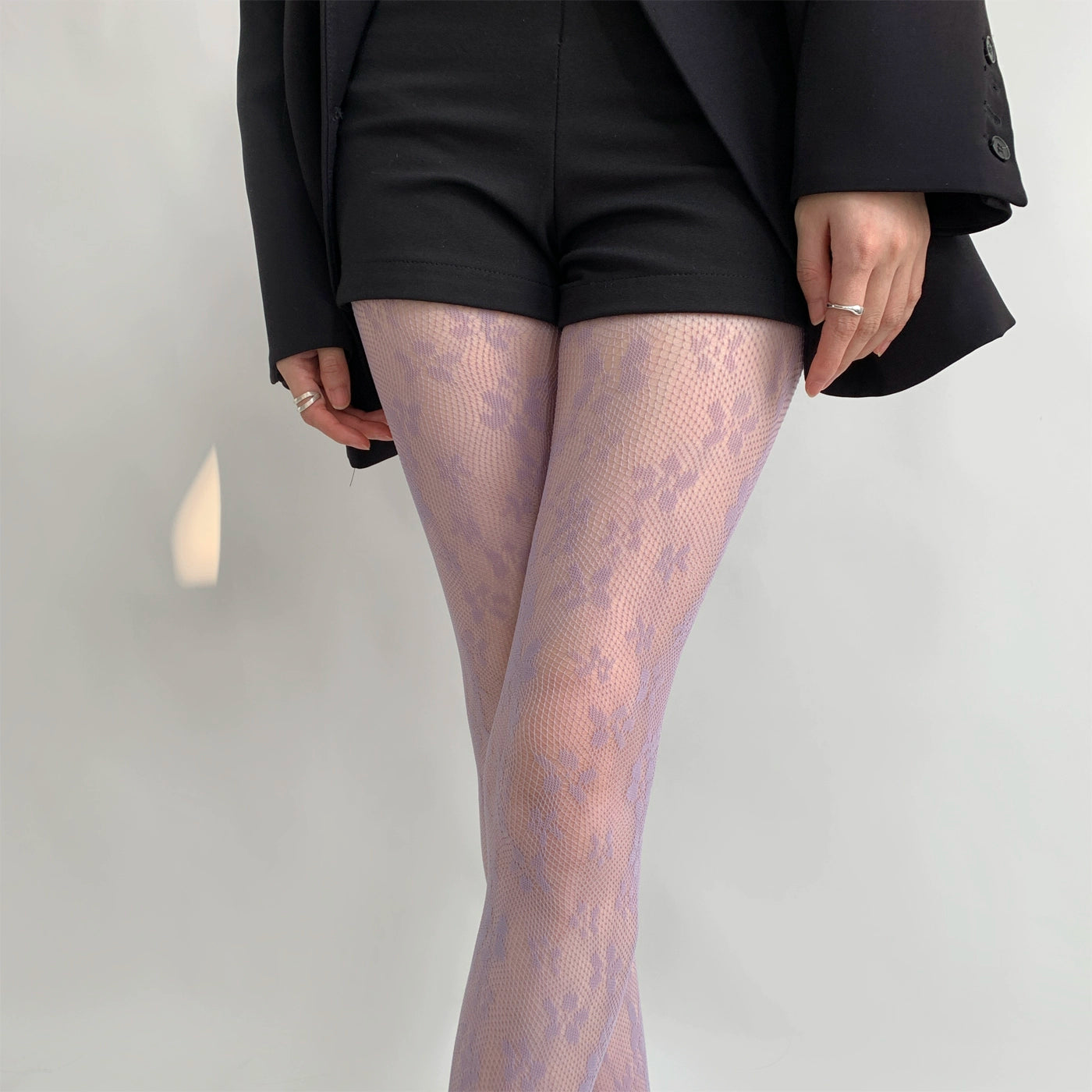 Kaleyah Sheer Lace Print Tights - Purple [NYK5Z3GG]