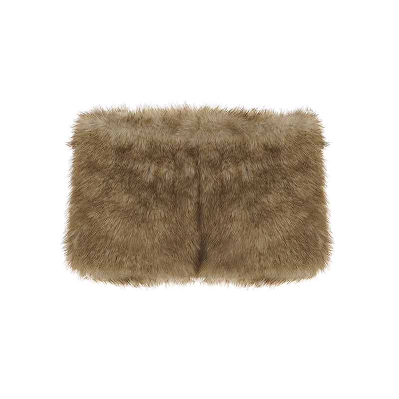 Adeline Khaki Faux Fur Shorts - Khaki [GJAIKTPA]
