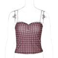 Amoni Plaid Lace Camisole - 酒红色 [XZ6A2NL3]
