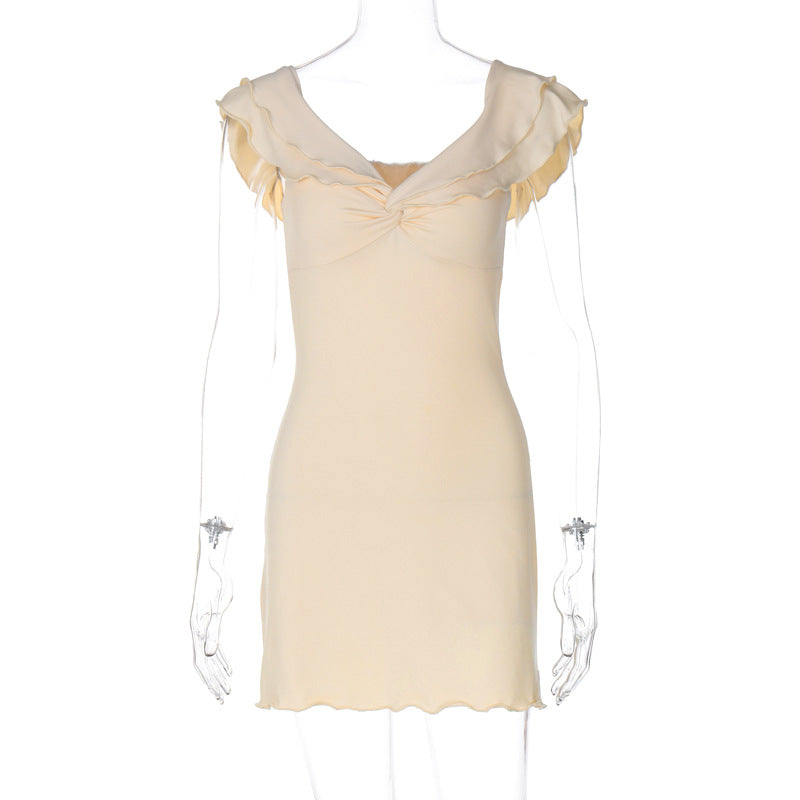 Mckenna V-Neck Ruffle Mini Dress - Apricot [YB56N9R2]