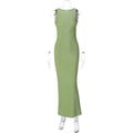 Akilah Shiny Backless Slit Dress - Green [0MMMVWCX]