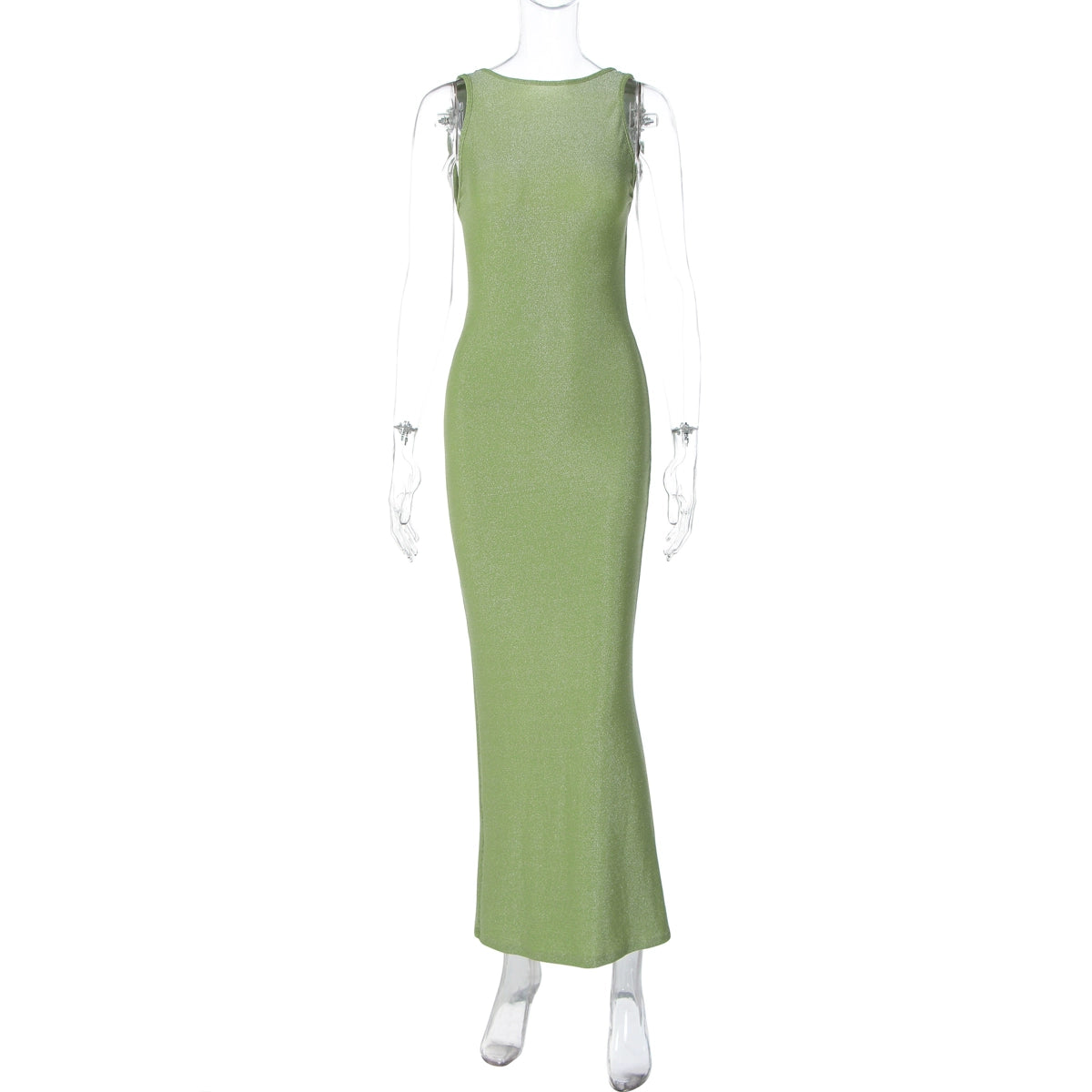 Akilah Shiny Backless Slit Dress - Green [0MMMVWCX]