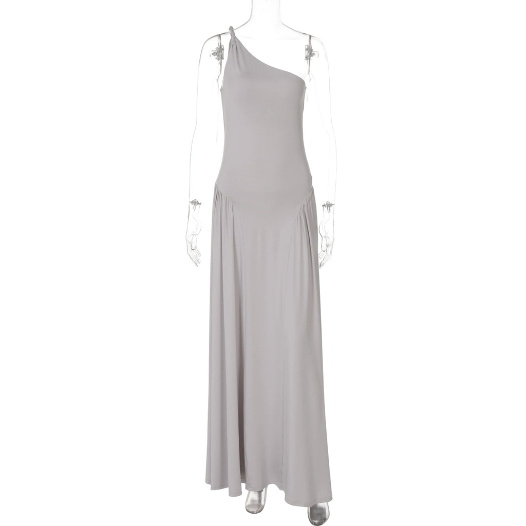 Kamoni One-Shoulder Ruched Maxi Dress - Light Gray [9TCAOX5D]