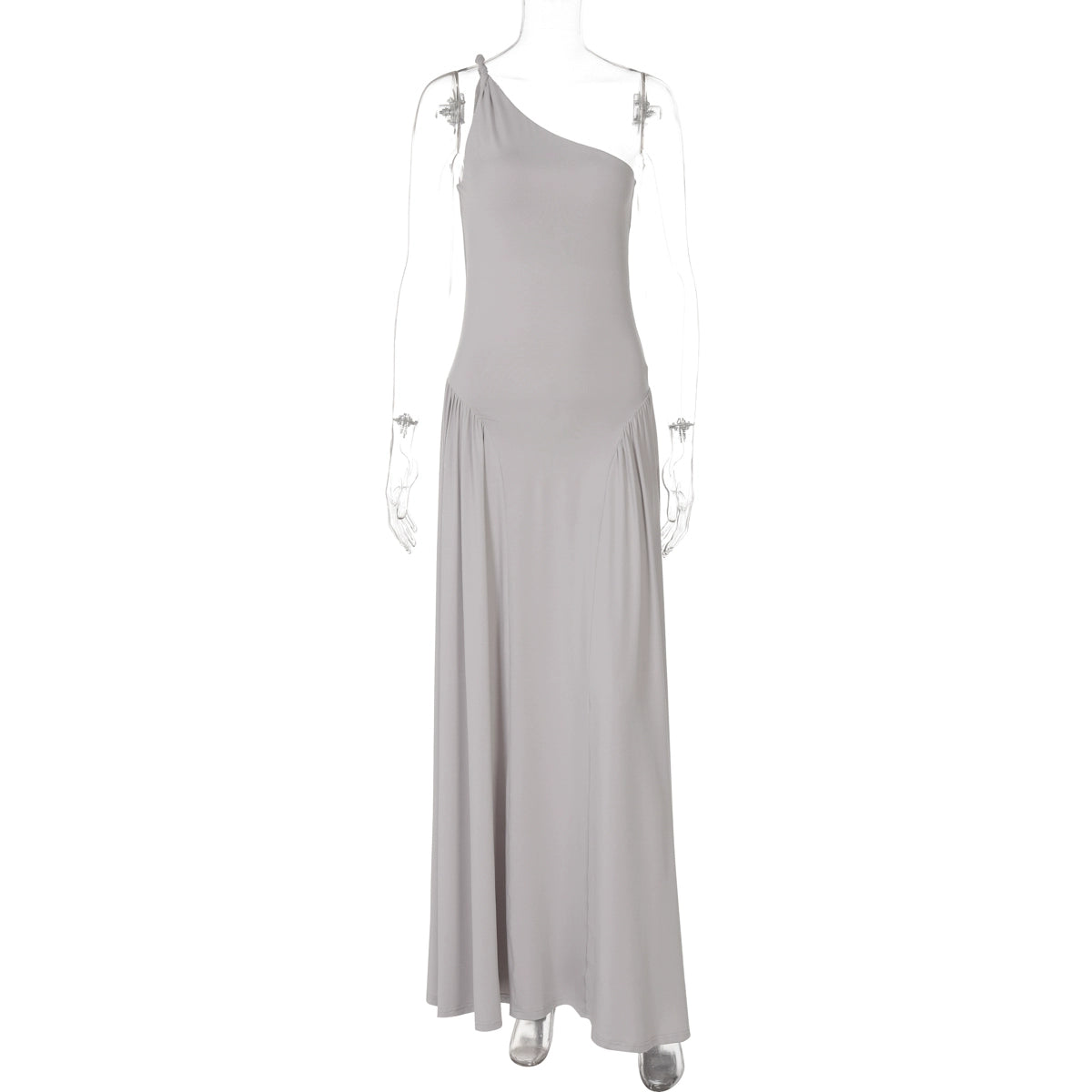 Kamoni One-Shoulder Ruched Maxi Dress - Light Gray [9TCAOX5D]