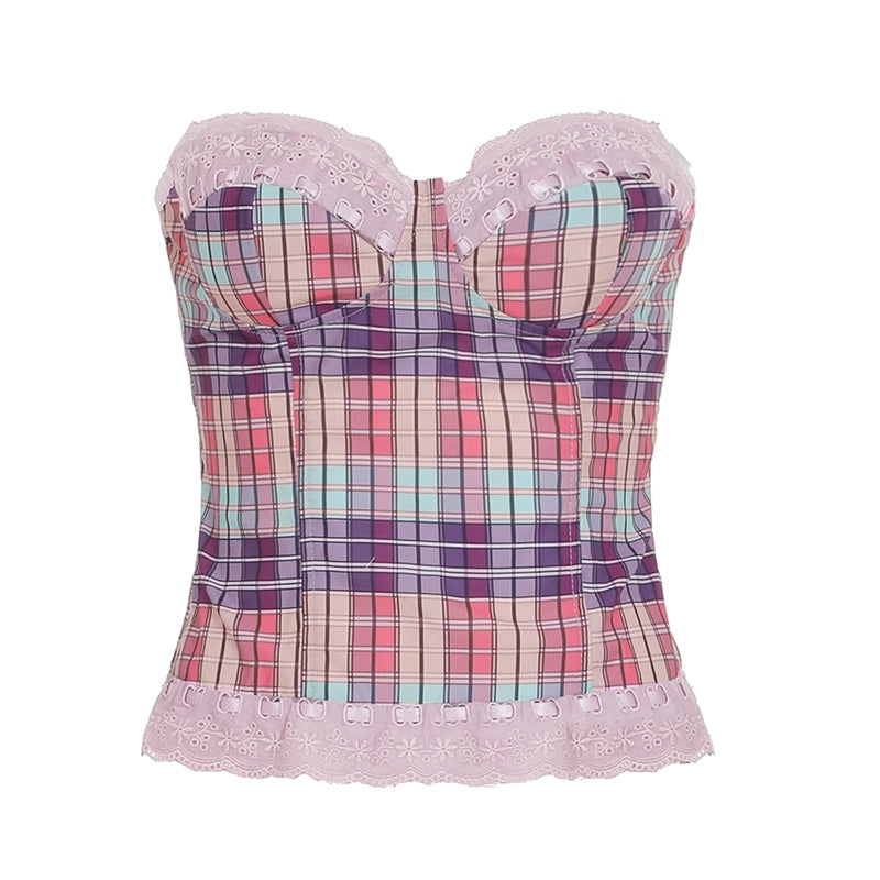 Elif Strapless Plaid Crop Top - Multi-color