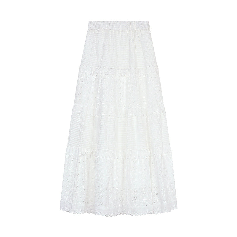 Aaralyn Tiered Lace Midi Skirt - White Skirt [QNZP7O1T]