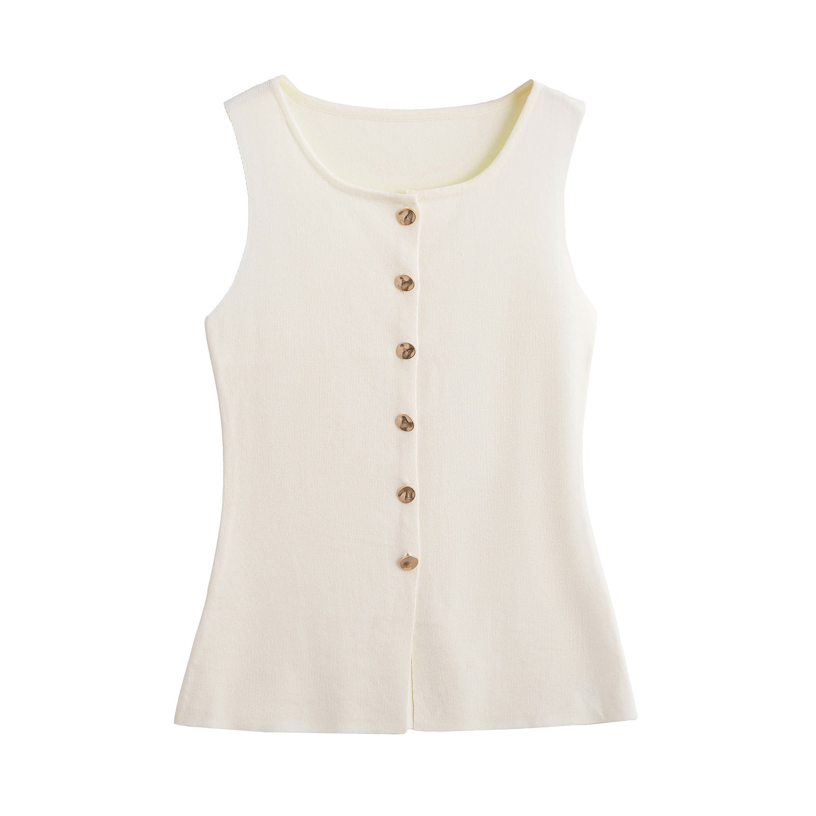 Neely Gold Button Knit Vest - White [VMHZVJMB]