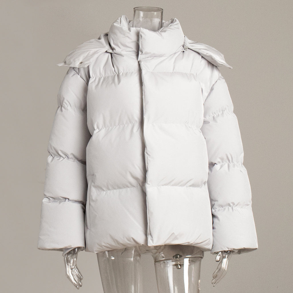 Lilyth Oversized Hooded Quilted Coat - Light Gray [WBMA8399]