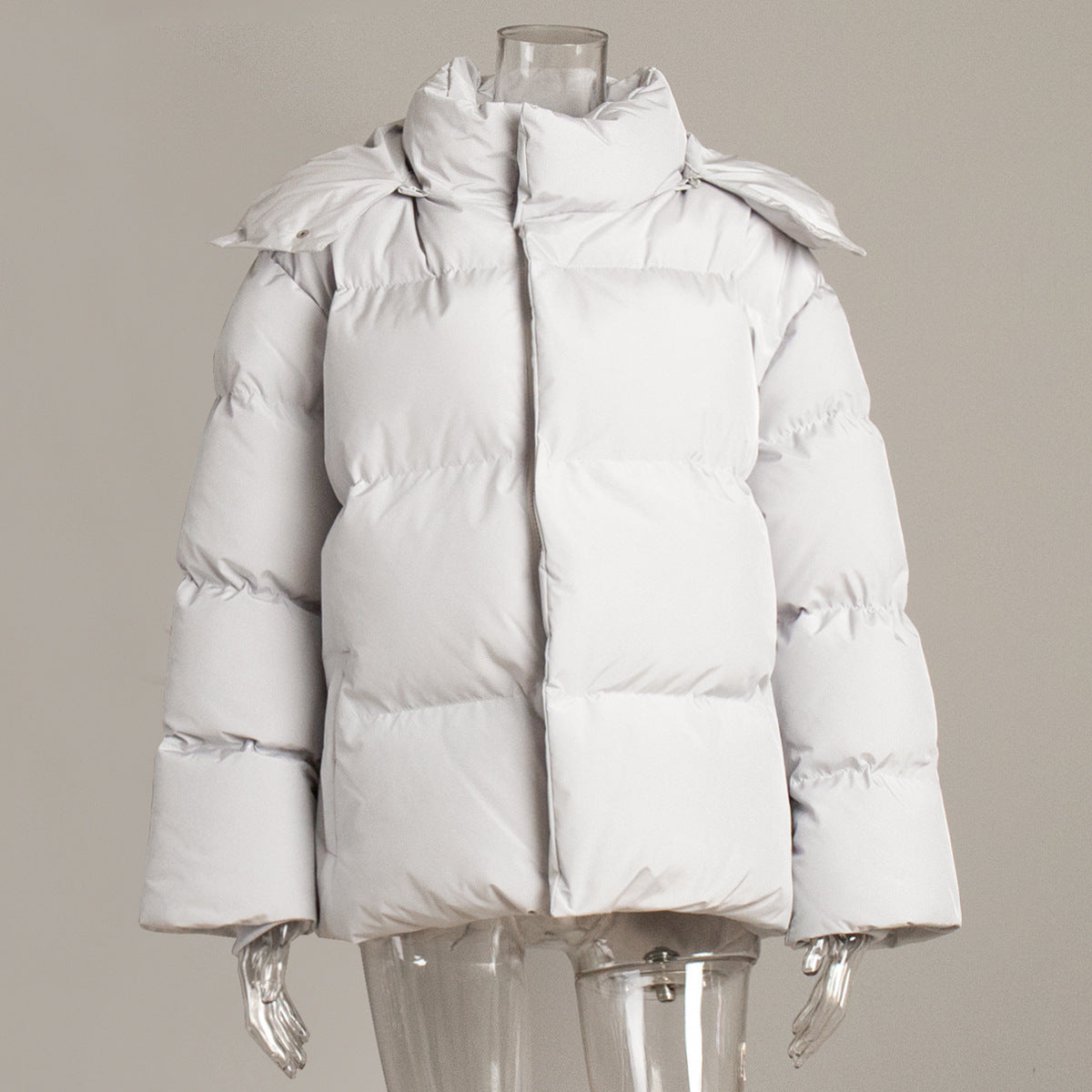 Lilyth Oversized Hooded Quilted Coat - Light Gray [WBMA8399]