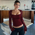 Joselynn Lace Long Sleeve Top - Wine Red [VVZQ5DGO]