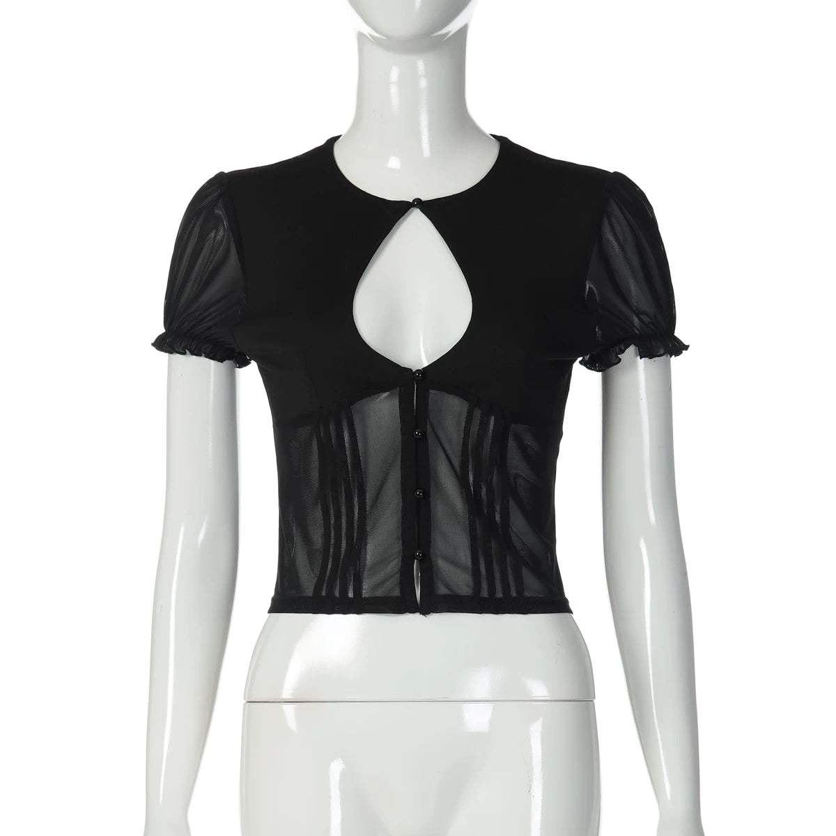 Polka Dot Mesh Two-Piece Short Set - Black Top [T41BKHWW]