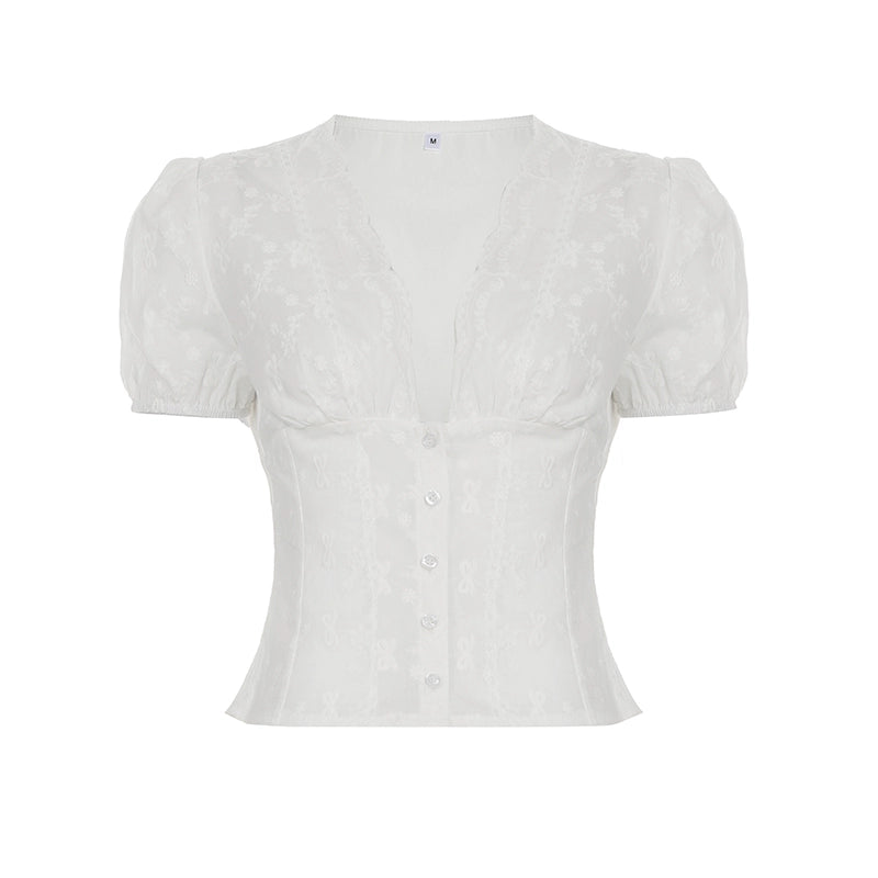 Ellarae Lace Puff Sleeve Crop Top - White