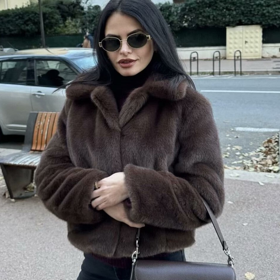 Alexia Faux Fur Coat - Coffee Brown [P9AGXSLD]