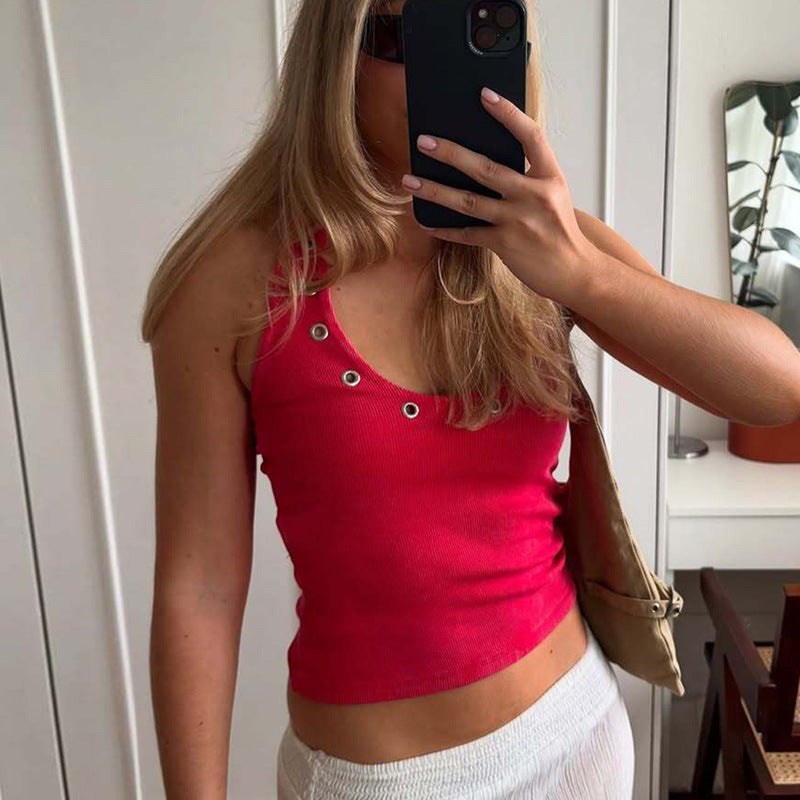 Egypt Eyelet Halter Tank Top - Red [VJYXYJT5]