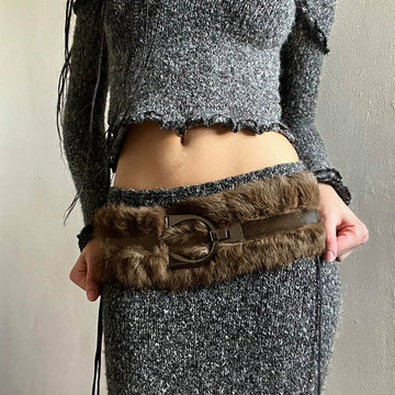 LaPose - Kamora Brown PU Furry Hook Belt