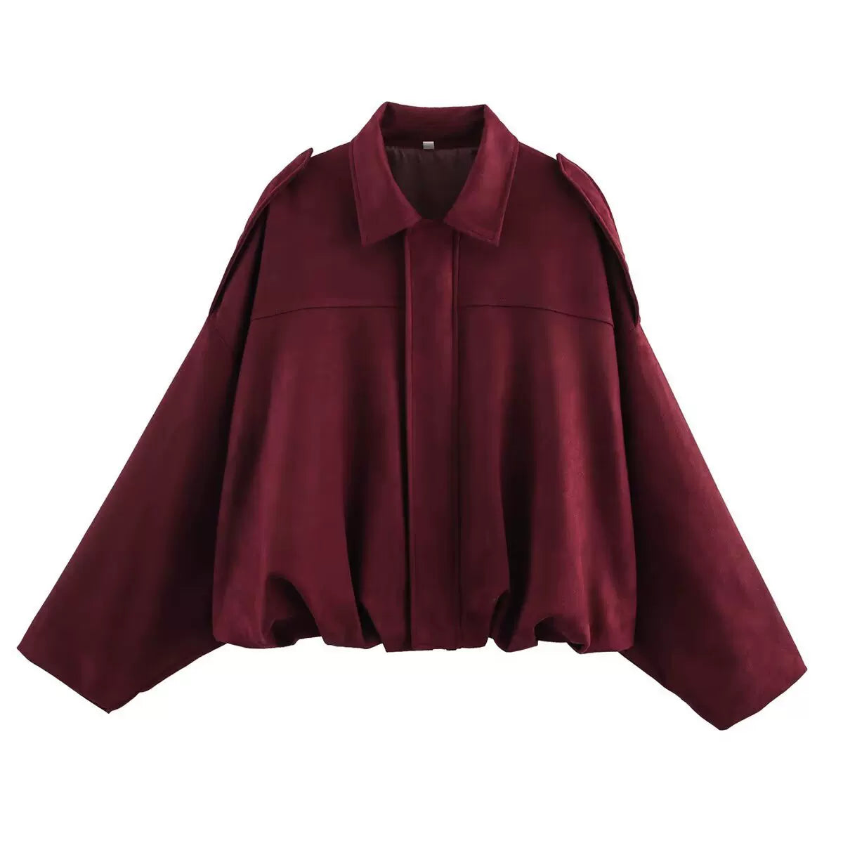 LaPose - Hadassah Oversized Faux Suede Bomber - Wine Red Color