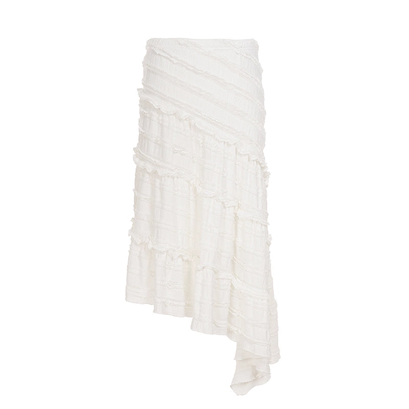 Bryn Ruffle Asymmetric Maxi Skirt - White [PX4G0BYY]