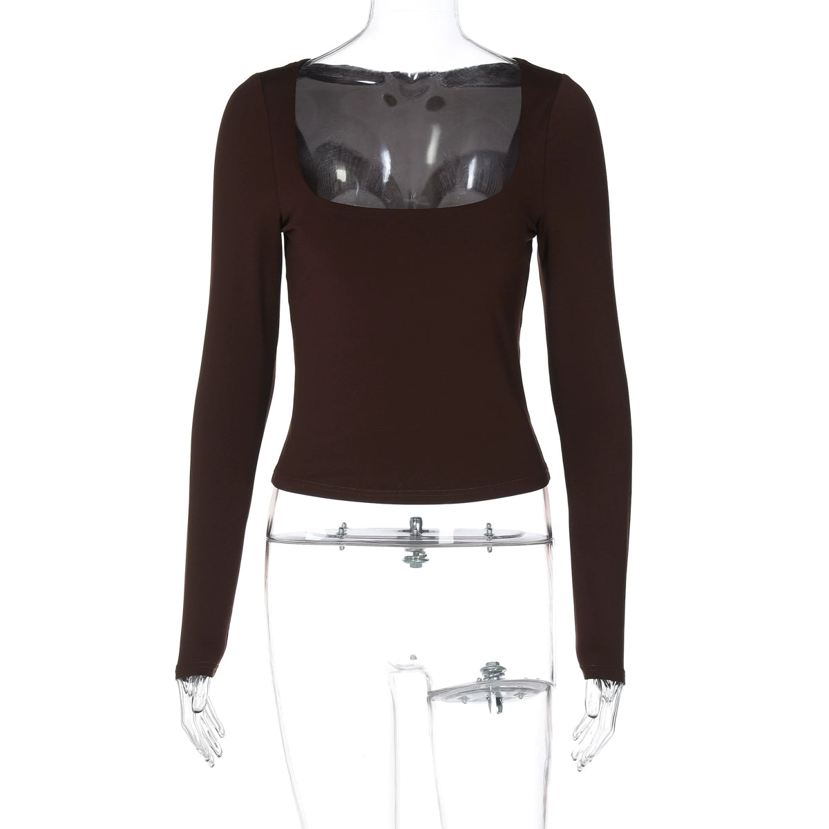 Baylie Square Neck Long Sleeve Top - Coffee [PFHMI0DV]