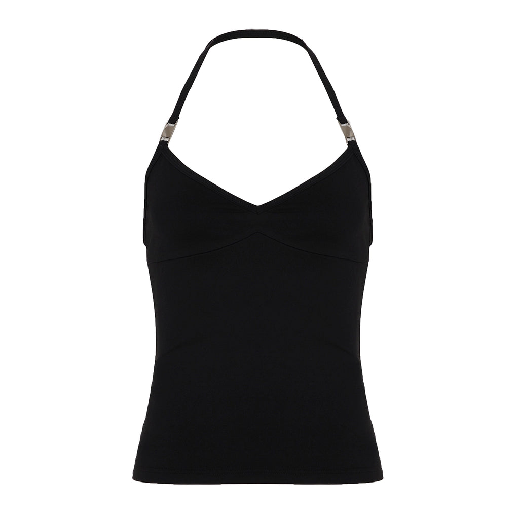 Coraline Metal Halter Top - Black [LBS3PXGO]