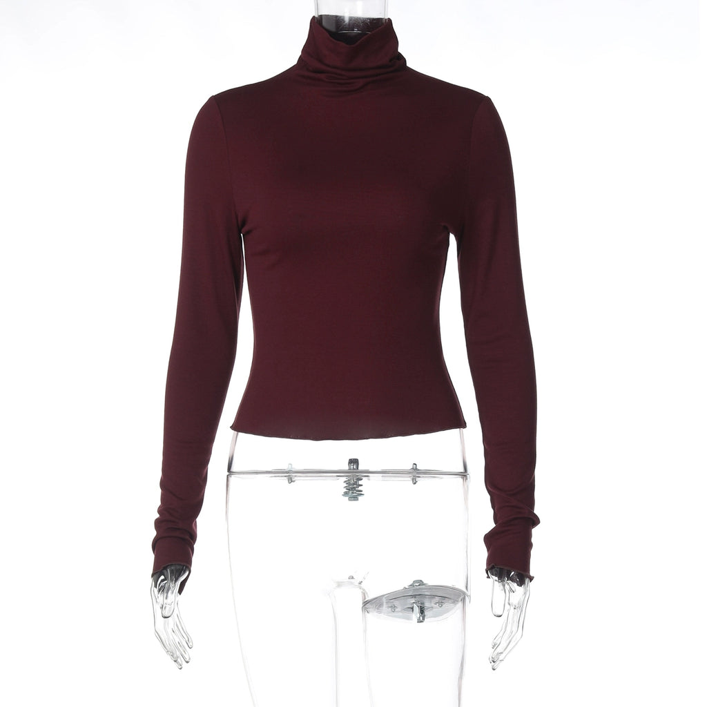 Kylee Slim Fit Turtleneck Top - Wine Red [NY7UBYLM]