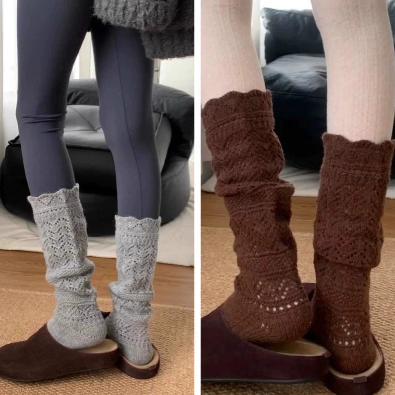 Sabella Knit Leg Warmer Socks - Grey (1 Pair) + Coffee (1 Pair) [49U252JE]