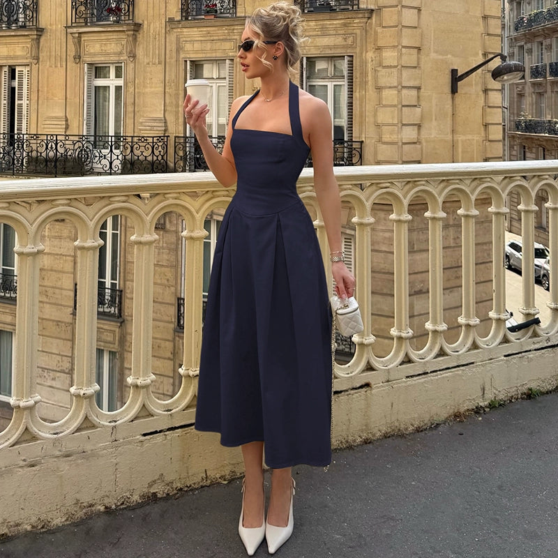 Reaghan Halter Backless Maxi Dress - Navy Blue [PG9LA6LY]