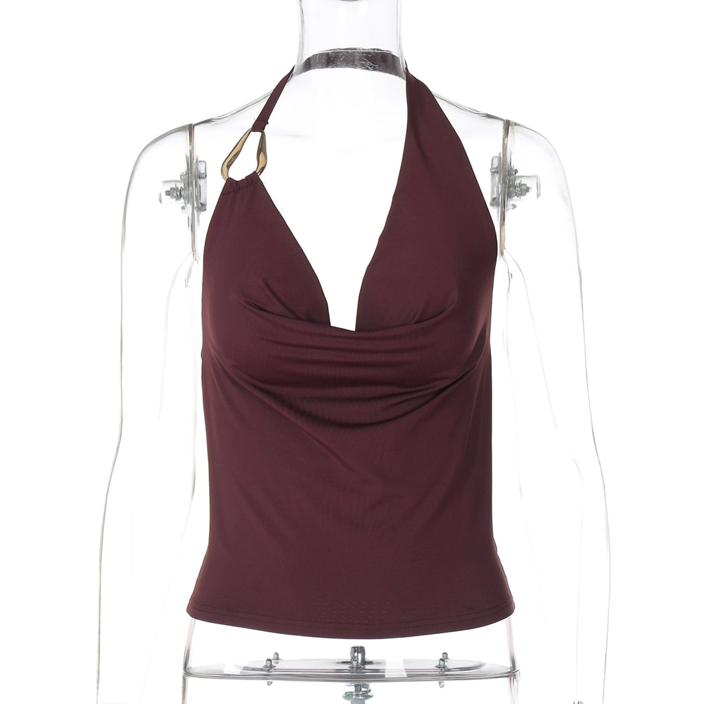 Maliyah Asymmetric Halter Crop Top - Reddish Brown [DX3ZHSK2]