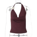 Maliyah Asymmetric Halter Crop Top - Reddish Brown [DX3ZHSK2]