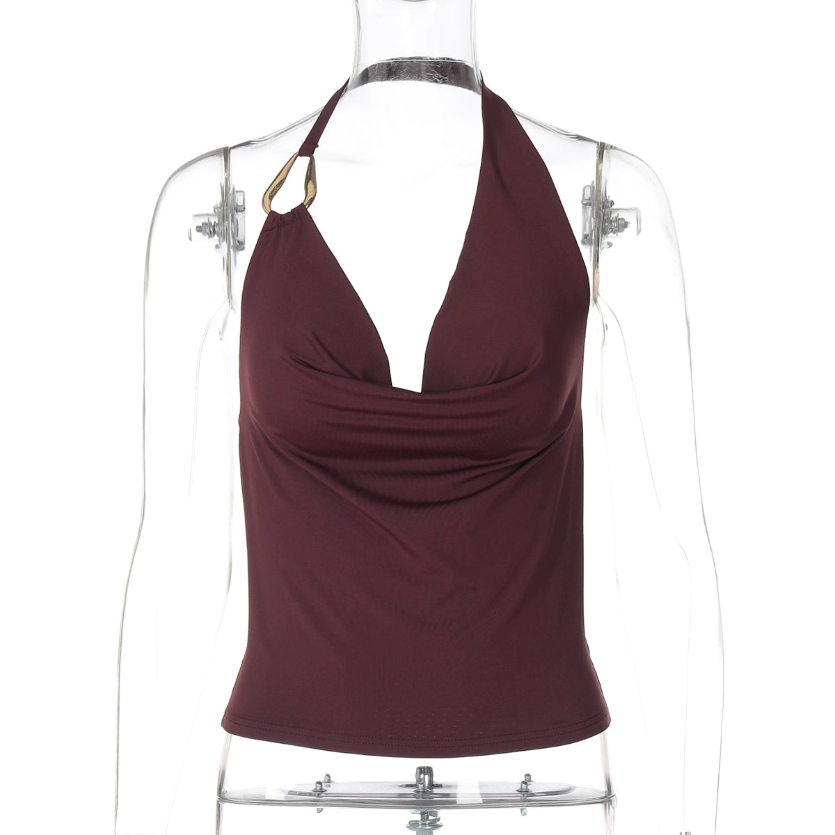 Maliyah Asymmetric Halter Crop Top - Reddish Brown [DX3ZHSK2]