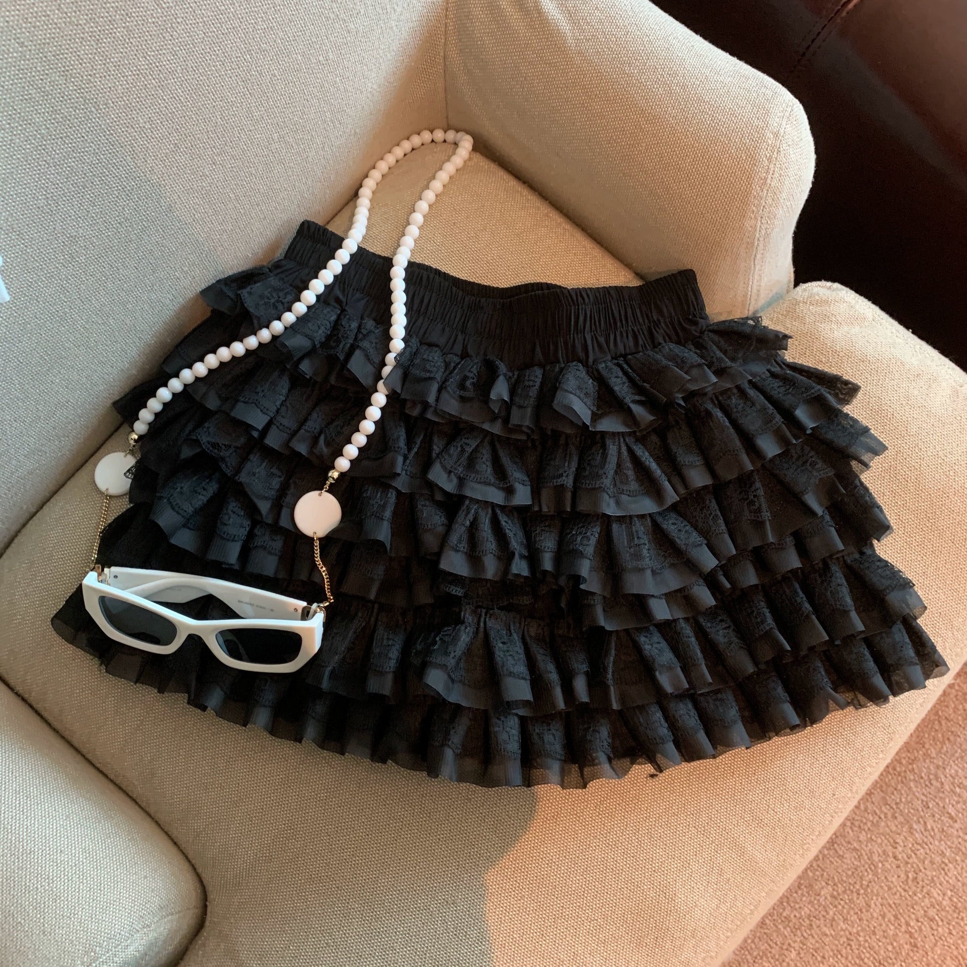 Maeleigh Lace Tiered Mini Skirt - Black [CLCIESN9]