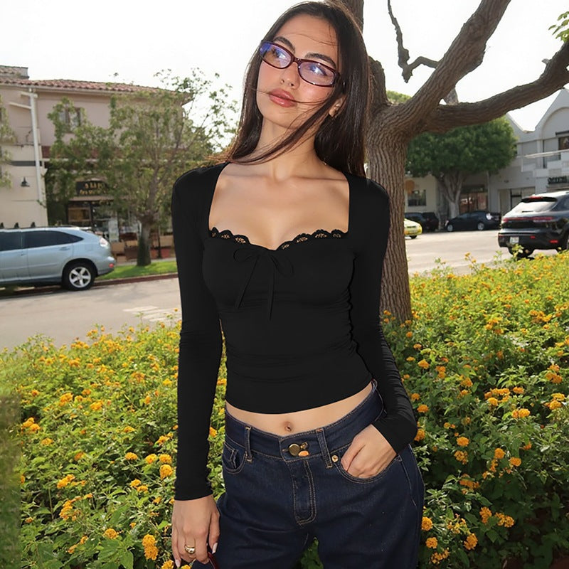 Morghan Lace Asymmetric Crop Top - Black [RDI9R52D]