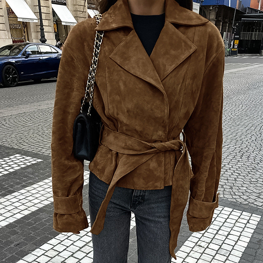 Hareem Suede Double-Breasted Jacket - Brown [L38RMR4I]
