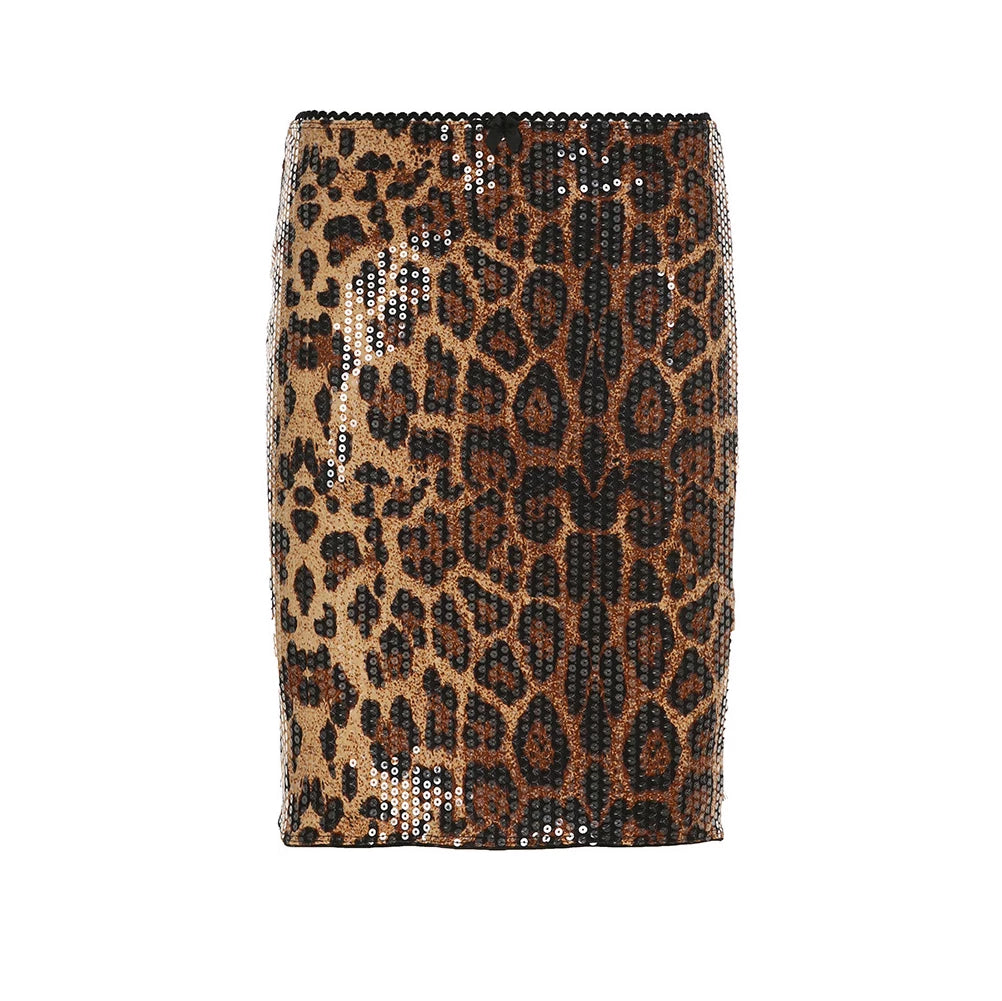 Leopard Sequin Bodycon Midi Dress - Midi Skirt [OETEYLBG]
