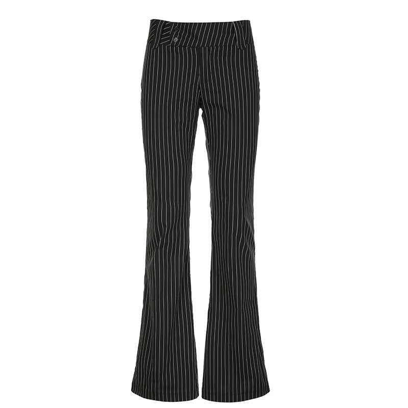 Rihanna Sleek Striped Flared Pants - Black [R3L9QZIF]
